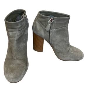 Tory Burch Fulton Booties Suede Side Zip Heeled Ankle Boots Taupe Brown Size 8